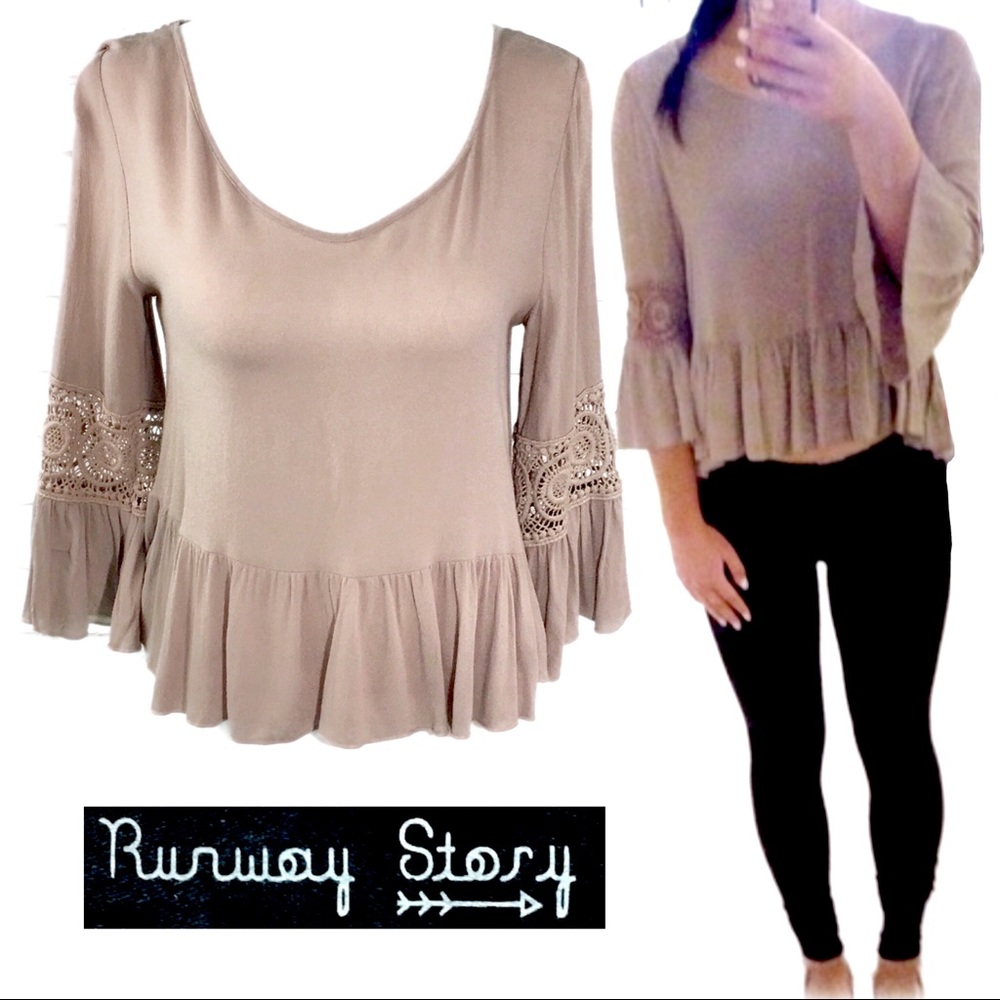 Runway Story Taupe Boho Peplum Blouse Top